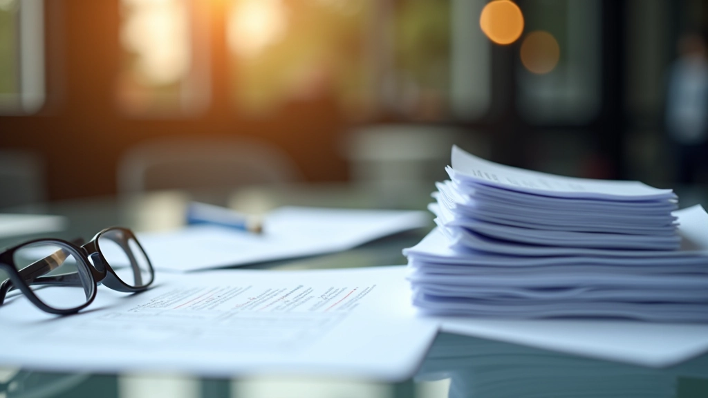 Stapel von Zollunterlagen und Handelsrechtsdokumenten auf einem professionellen Schreibtisch